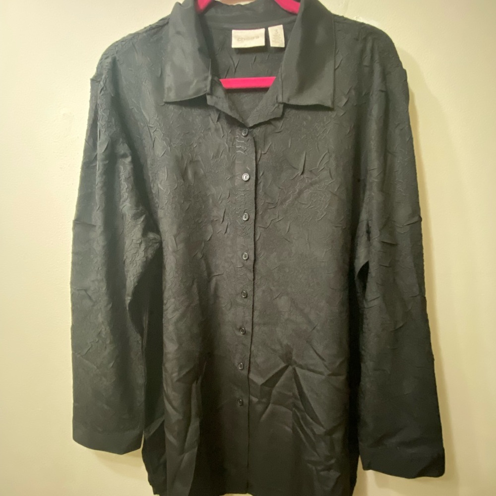 Chico’s black “crinkle” button down